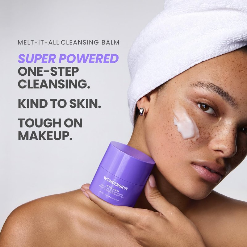 Wonderskin Cleansing Balm - Melt It All Balm to Milk Makeup Remover, Gentle Hydrating Face Cleanser with Centella and Chamomile