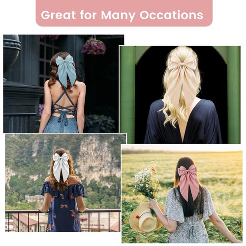 TUBIAN 6PCS Oversized Hair Bows for Women & Girls Large Bow Hair Clips with Long Tail Ribbons, Elegant Barrettes for Thick & Thin Hair, Fashionable Hair Accessories
