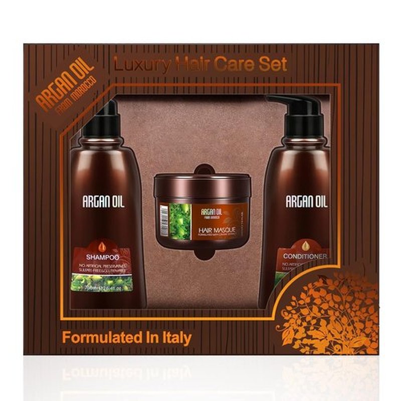 **Moroccan Argan Oil Shampoo & Conditioner Set - Intense Moisturizing Hair Treatment with UV Protection | 3-Pack Gift Box**