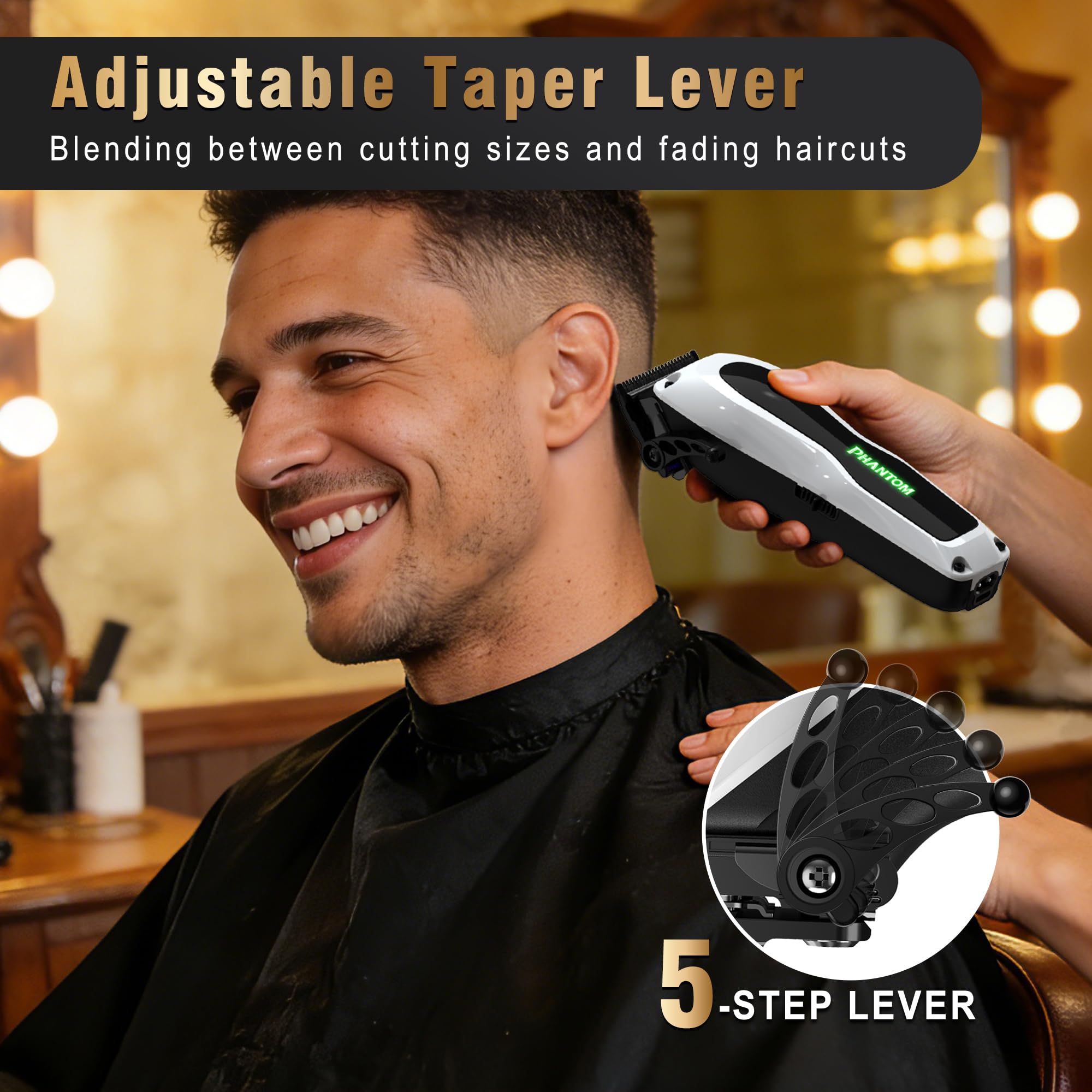 Phantom Professional Hair Clippers for Men, Cordless Barber Clippers & Trimmer Set with Magnetic Levitation Motor (Vector Motor), 13000 RPM DLC Blades, Zero-Gap Trimmer for Fades, Blends & Line Ups