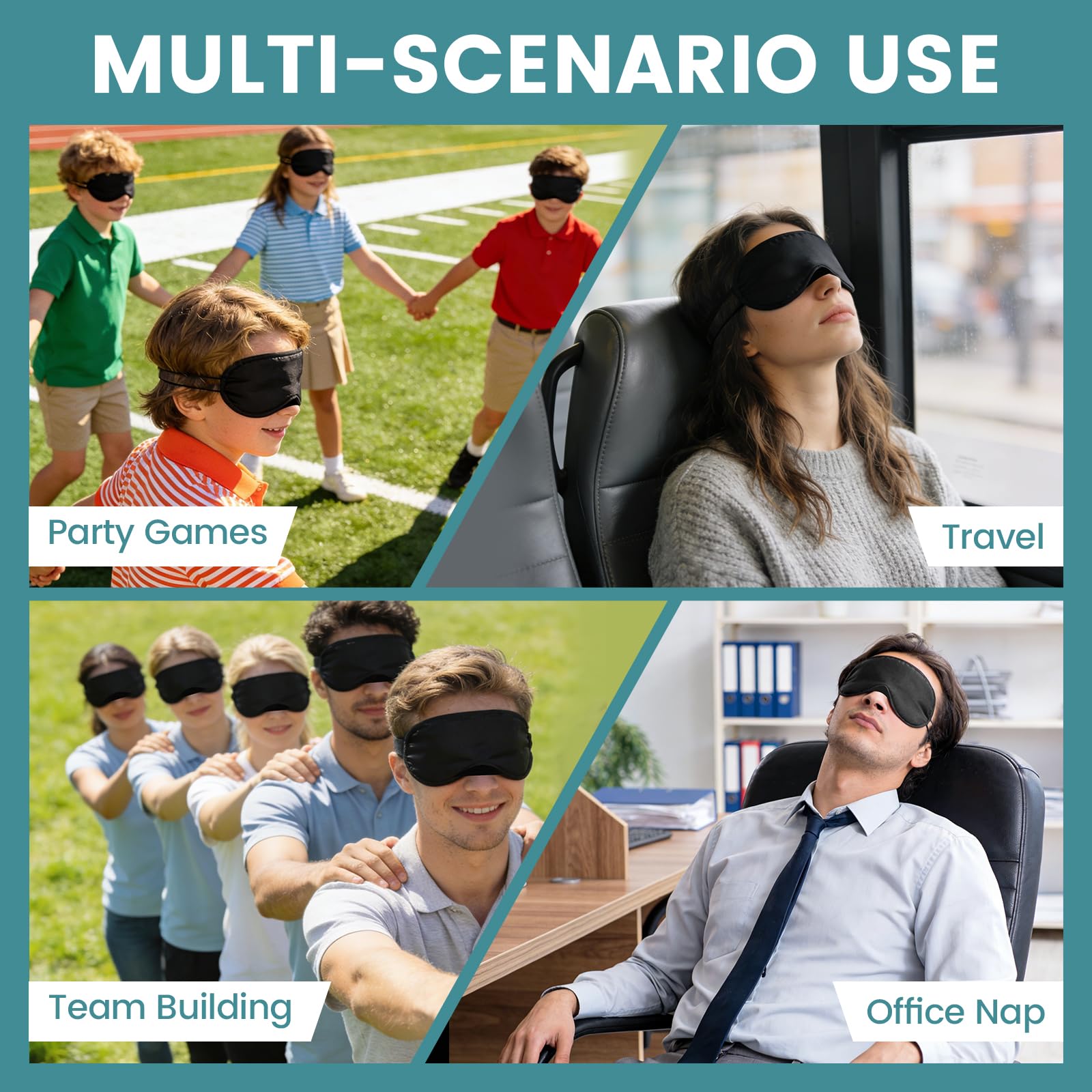 UGODAR 20 PCS Sleep Eye Masks Blindfolds - Light-Tight with Nose Pad & Adjustable Strap, Bulk Comfortable Breathable Party Supplies for Team Building Travel, Black Eye Cover for Women Men