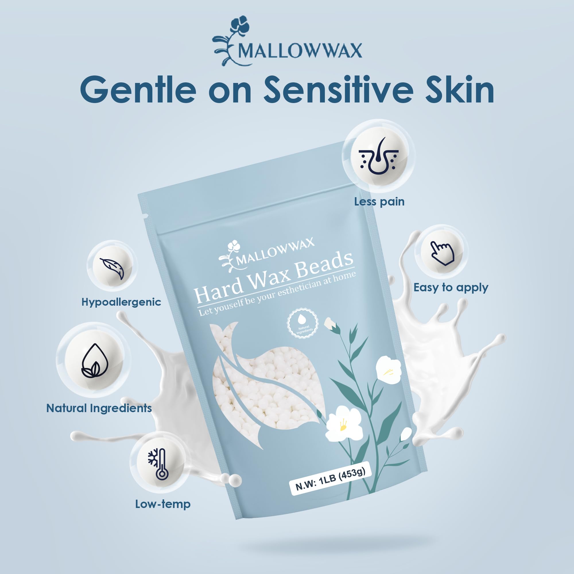 Mallowwax Hard Wax Beads - Wax for All-Purpose Hair Removal - Full Body Waxing Solution - Ideal for Sensitive Skin, All Hair Types, Men & Women