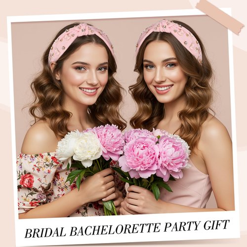 obeoby Pink Headbands for Women, Knotted Teacher Headband Non Slip Valentine's Day Bow Headband