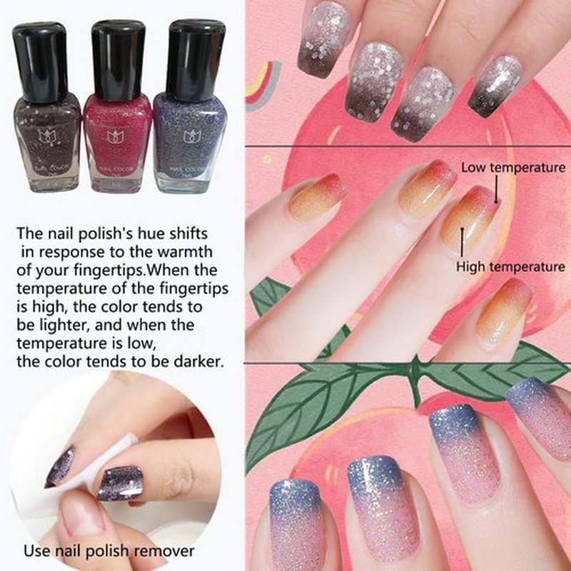 Rowcay 4 Pcs Color Changing Nail Polish Set, Classic Colors Quick Dry Nail Polish Kit 0.24 oz Finger Nail Color Pack Glossy Toenail Polish, Temperature Polish for Women and Girls