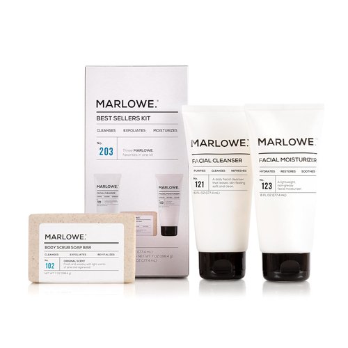 Marlowe. Men's Skin Care Set - 3-Piece Exfoliating Scrub, Purifying Cleanser & Hydrating Moisturizer