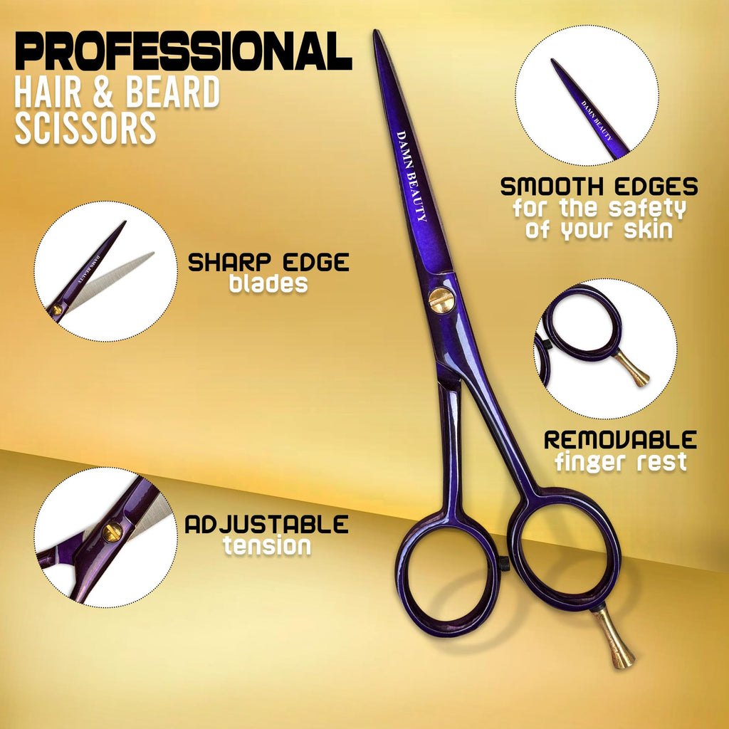 5.5" Professional Hair and Beard Scissor For Men & Women German Shears Use for Facial Hair, Trimming, Grooming, Cutting, and Styling of Beard (Purple)