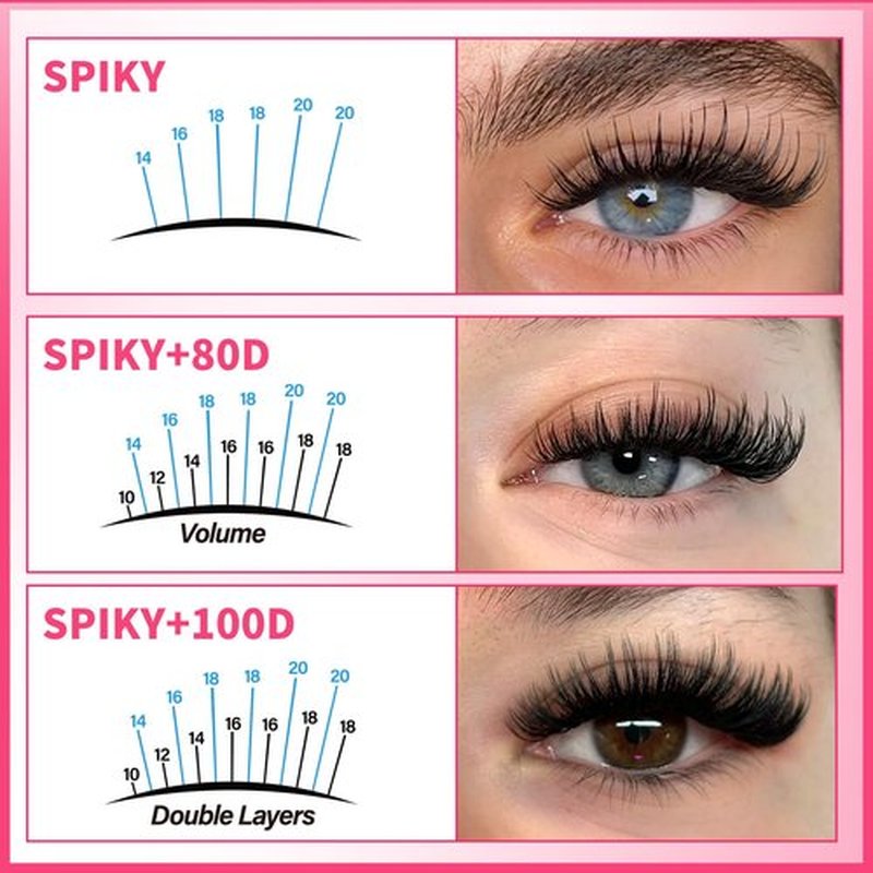PROLASHBEAUTY Lash Clusters with Spikes Lash Clusters Kit 3D Style Individual Lashes Kit with Bond and Seal Lash Tweezers Remover Easy to Apply at Home (80D+100D-D-10-18mix)