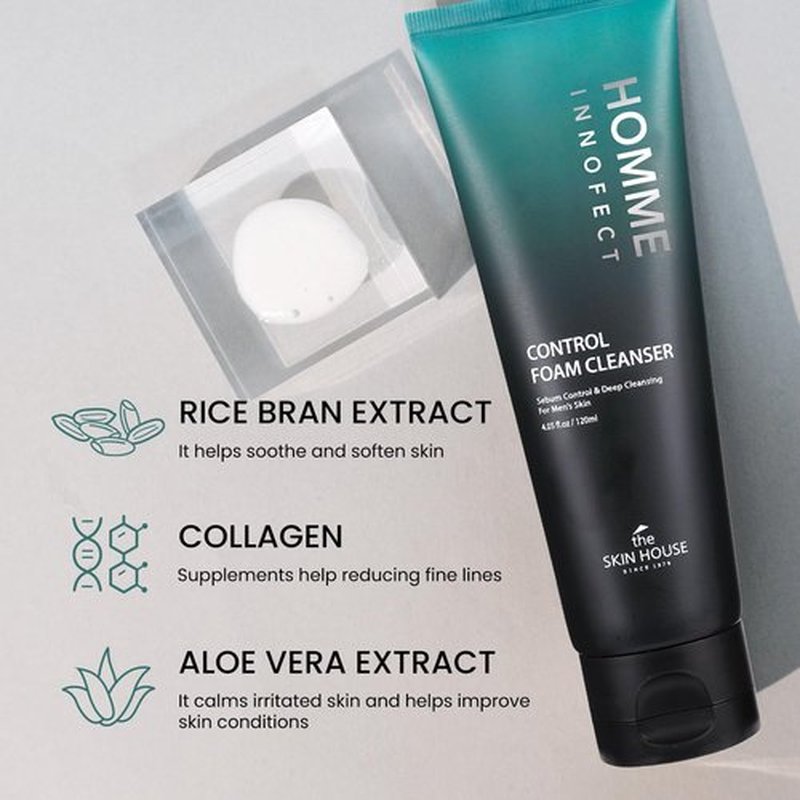 The Skin House Homme InnoFect Men Face Wash – Deep Cleansing Foam Cleanser, Oil Control Face Wash for Men, Rich Foaming Cleanser for All Skin Types 4.05 fl.oz