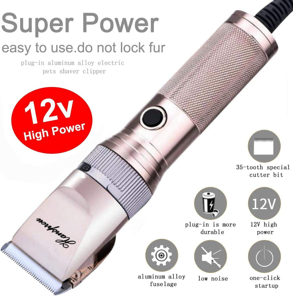 Hansprou Dog Clippers for Grooming, 12V Pet Hair Clipper, Professional Heavy Duty Pet Grooming Clipper Corded Dog Trimmer for Thick Coats with Guard Combs Brush for Dogs Cats