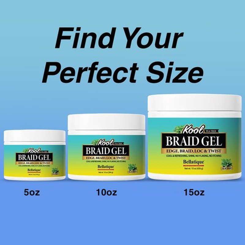 BELLATIQUE KOOL Braiding Gel Maximum Hold for LOC & Twist - No Flaking, No Whitening, Fast Drying, High Shine, Cool & Refreshing, Long Lasting Hold (5 oz)
