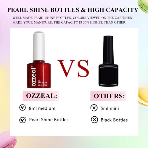 Ozzeal Pastel & Glitter Flake Gel Nail Polish Set, 8ml Hema Free 6 Colors Ice Cream White Green Pink Lavender Blue Macaron Easter Spring Summer U V Light Gel Polish Kit for Salon and Nail Art DIY