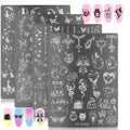 4Pcs Gothic Cute Nail Stamping Plate Set - Dark Kawaii Nail Art Templates, Stainless Steel Spooky Sweet Nail Stamp Plates with Skull & Lace Patterns for DIY Print Manicure Salon Design Gift Supplies