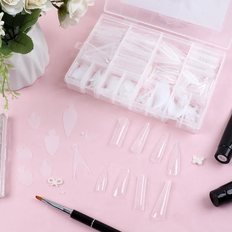 384pcs Dual Forms Kit for French Nails, 8 Styles 12 Sizes Scale for 192PCS Silicone Reusable Pads Stickers and 192PCS Forms, Molds for Poly Gel Extension