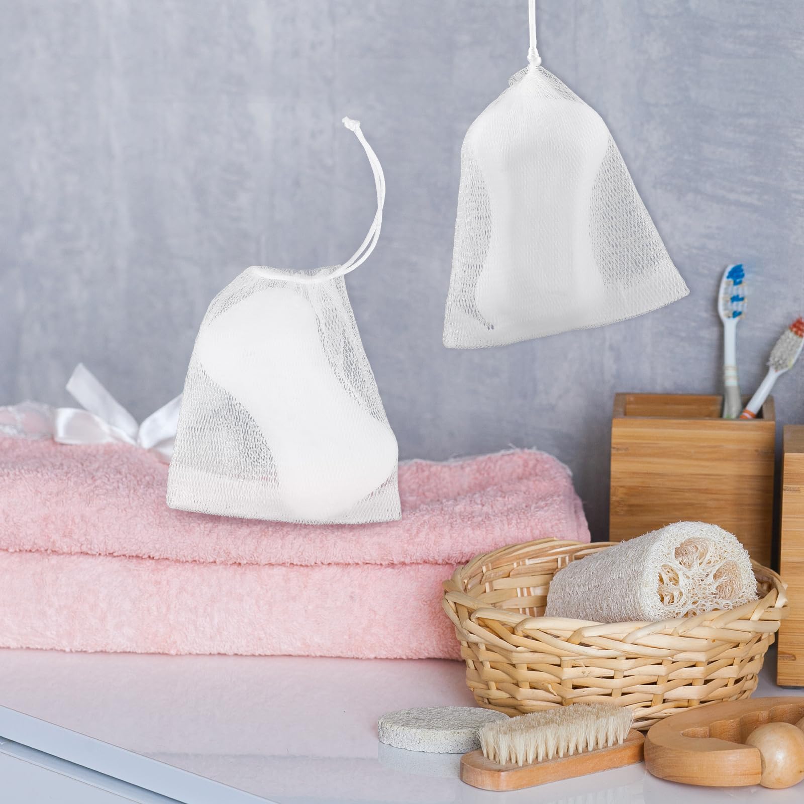 Giantree 20 Pcs Soap Bag, Soap Bag Soft for Shower, Soap Pouch Saver with Drawstring, Hangable Soap Bags for Soap Bars Mesh Soap Bag for Foaming Drying Body Facial Cleaning Tool for Bath and Shower