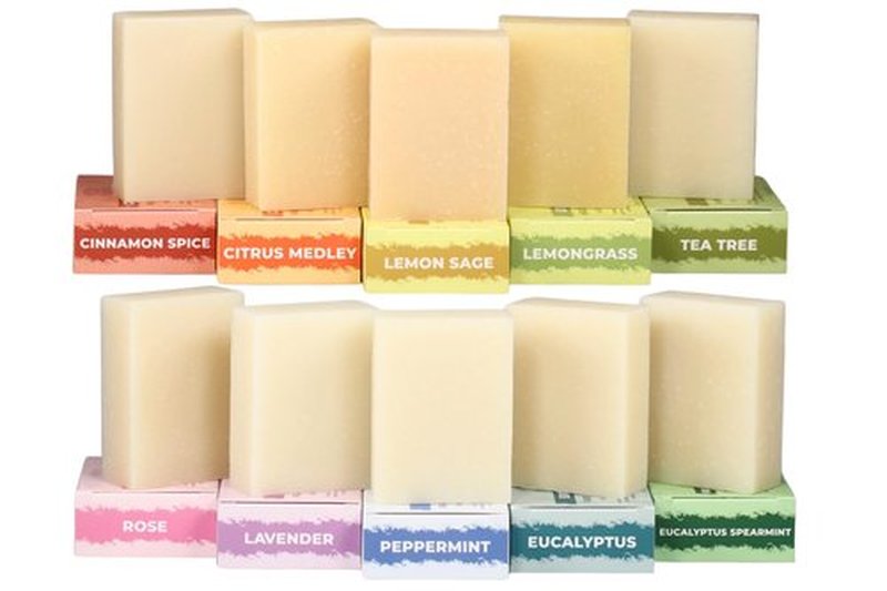 Adams Handmade Soap Variety Pack – 10 Bar Set: Tea Tree, Peppermint, Rose, Lavender, Citrus, Herbal & Floral Scents | Vegan, Cold Process, 84% Organic, Fair Trade, USA Made