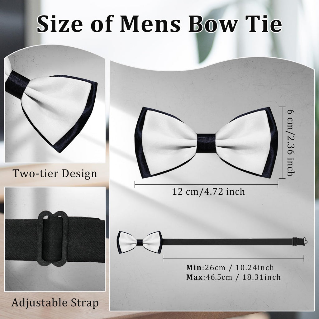 LJBFNN Bow Ties for Men, Clip on Black Bowtie, Pre-tied Adjustable Tuxedo Mens Bow Tie Formal Wedding Party