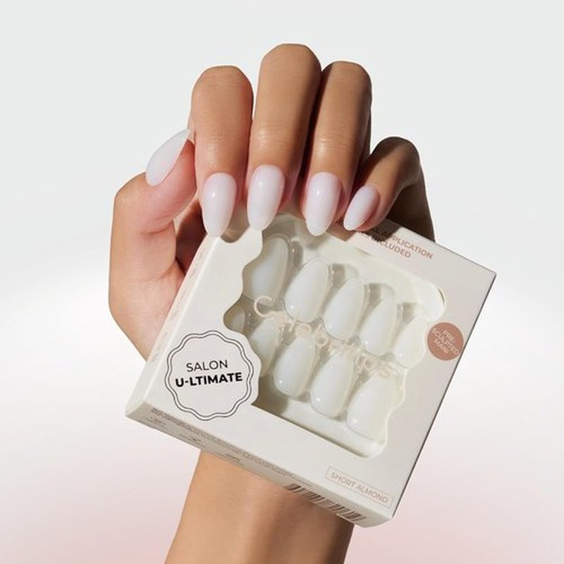 Celebritips Press On Nails - Salon U-ltimate™ Short Almond Nails | Sheer Milk, Reusable | 32 Nails Kit with Glue & Sticky Tabs