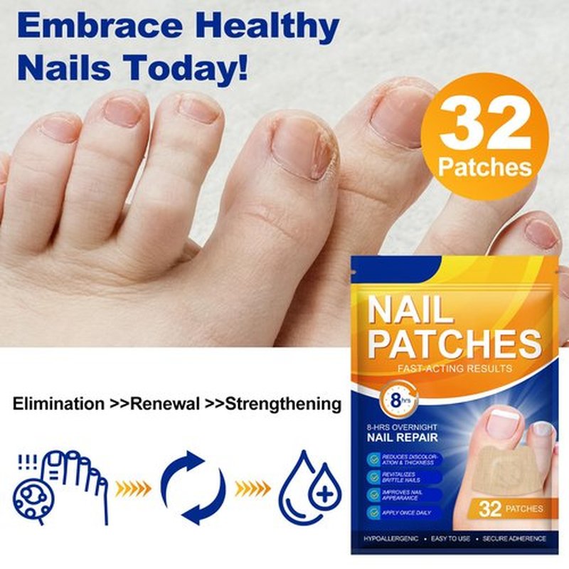 Toenail Treatment Extra Strength-8-Hrs Overnight Nail Repair,ingrown toenail treatment,Strengthens Brittle Nails,Improves Texture & Thickening Hypoallergenic Easy (64 Patch)