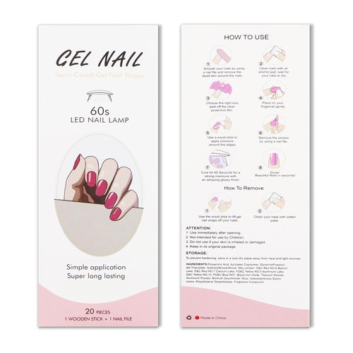 JMEOWIO Gel Nail Stickers Pink Red Semi Cured Gel Nail Strips Wraps UV/LED Supplies Nails Art Design Decoration Accessories
