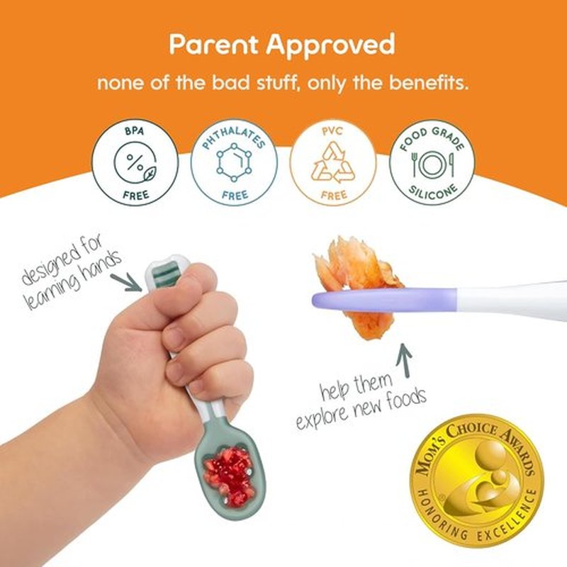 NumNum Baby Spoons Set - GOOtensils for Self-Feeding | BPA-Free Silicone Utensils for 6+ Months, 2 Pack Blue/Orange