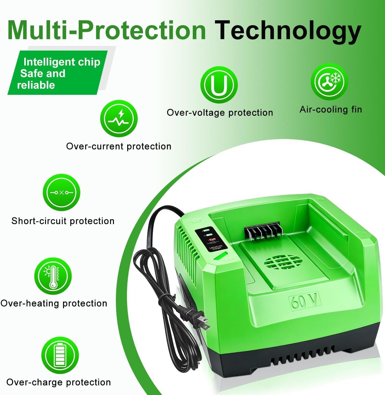 DTK Fast Charging Replacement for Greenworks 60V Chargers CH60R00 CH60DP01 2936902 60DPC10A Rapid Ultra Turbo Battery Charger