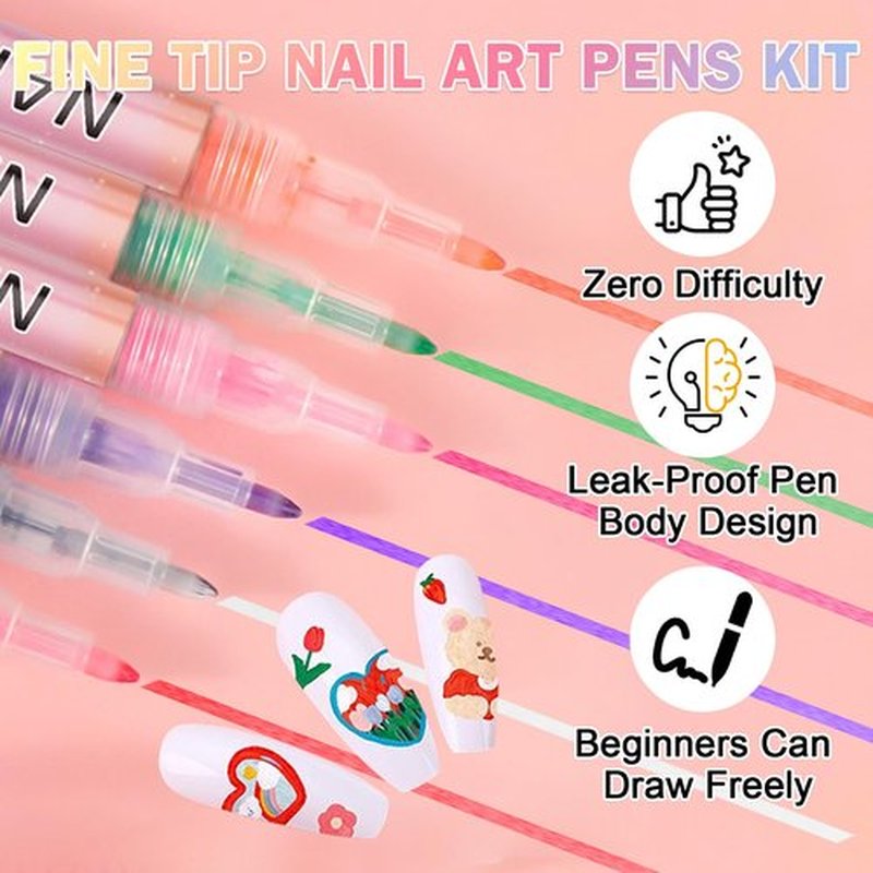 IONSGAKO Nail Art Pens Set 3D Nail Polish Pens Acrylic Paint Nail Drawing Liner Graffiti Dotting Nail Art Pen Kit Tools for Professional Nail Art Design(12 Colors)