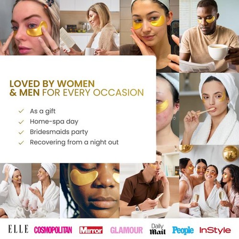 PLANTIFIQUE 24K Gold Under Eye Patches 20 Pairs - Dermatologist Tested - Hydrating Collagen Eye Masks with Hyaluronic Acid for Dark Circles & Puffiness