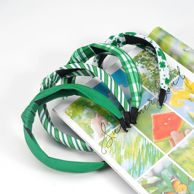 Ardorchid St.Patrick's Day Headbands Irish Green Striped Plaid Headband Lucky Leaf Shamrock Wide Knot Headband for Women Girls Gifts Hair Accessories Hair Hoop