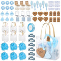 WAYASDCU 6 Sets Baby Shower Prizes for Game Winners Bath Sponges Heart Cork Coaster Headband Hair Brush Jewelry Box Compact Mirror Powder Puff Hair Tie Claw Gift Bag Bridal Shower
