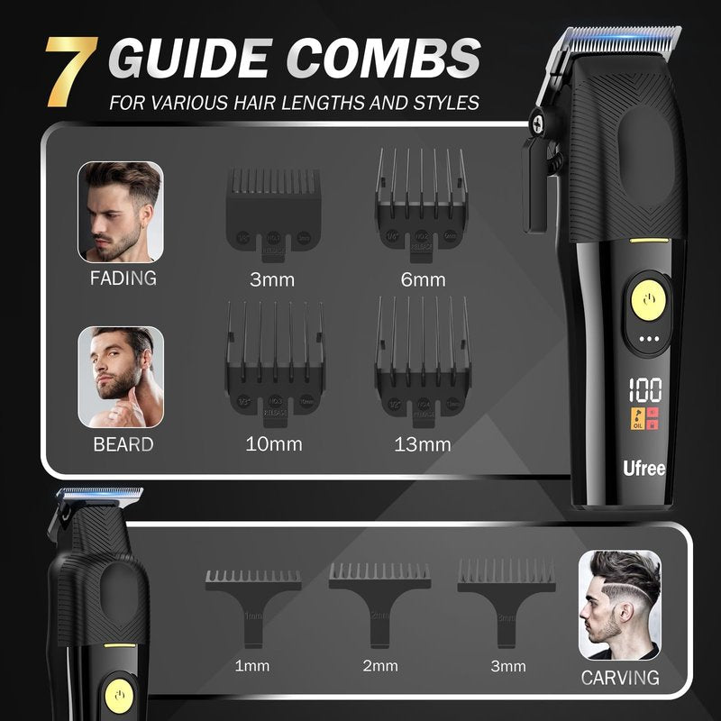Ufree Professional Cordless Hair Clippers for Men, Barber Clippers & Trimmers Set with Storage Stand, Electric Shaver, Complete Hair Cutting Kit, Gifts for Men