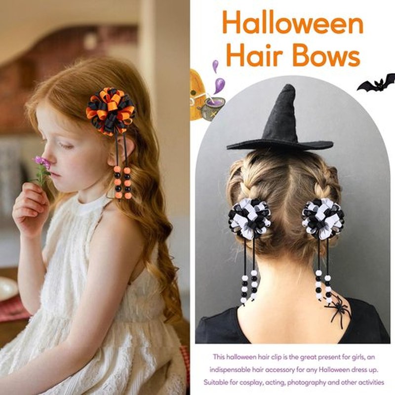 OAOLEER 6PCS Halloween Hair Bows for Girls, Flower Girls Grosgrain Ribbon Bows With Alligator Clips Girl Hair Accessories for Kids Teen Back to School (Round Bows-B)