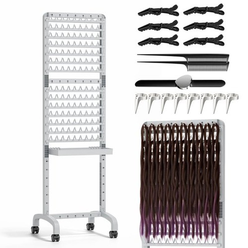 Sunnacate 280 Pegs Braiding Hair Rack with Tray and Tools, Height Adjustable, 2-Side Braid Rack with Wheels, Standing Braider Hair Stand Separator Extension Holder Perm Accessories for Salon Home