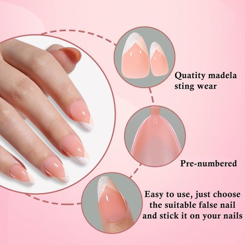 LoveHome 150pc French Tips Press on Nails Short Almond Fake Nails with Glue Tab, Nude Short Nails Press on Nail Almond Glue on Nails Geometric French Acrylic Nail Artificial Fingernail for Women