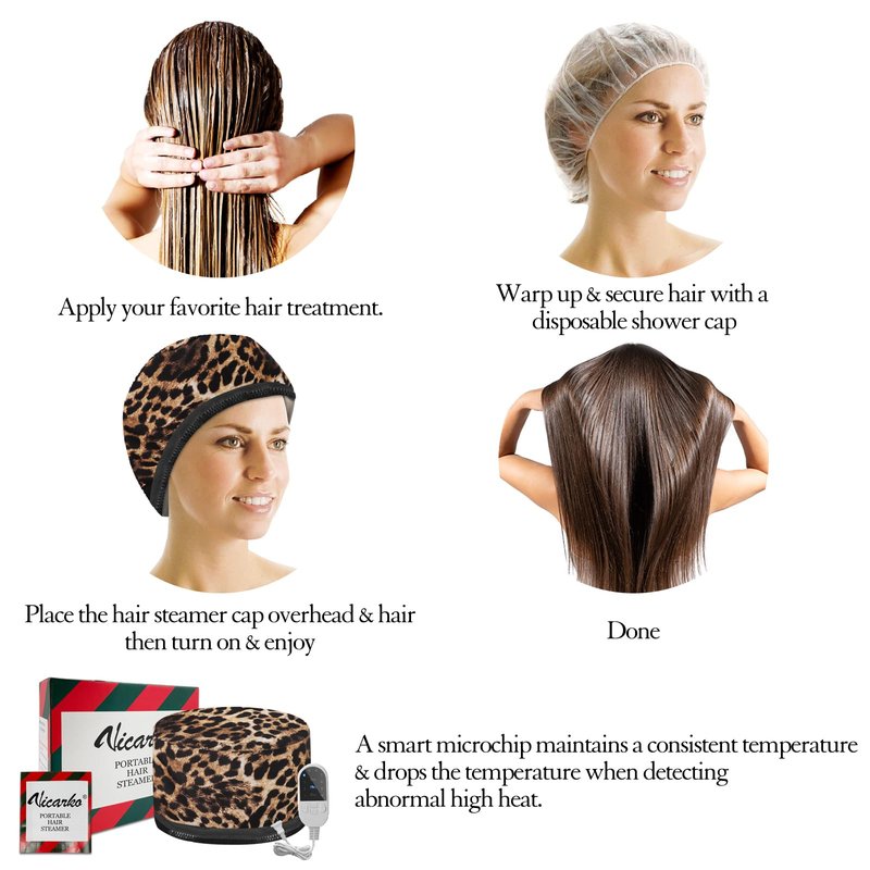 VICARKO Hair Steamer for Deep Conditioning, 10-Level Heats Up Quickly, 118” Power Cord, Heating Cap Hot Oil Treatment Heat, Electric Thermal Heated Steam for Natural Black Hair, Animal Print