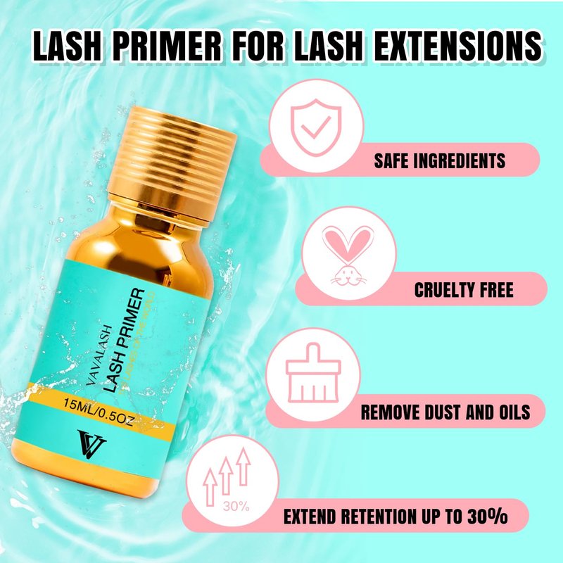 VAVALASH Lash Primer for Lash Extensions 15 ML Eyelash Extension Primer Increase Adhesive Bonding Power Easily Removes Proteins and Oils for Longer Lash Lasting Professional Use Only(15ML)