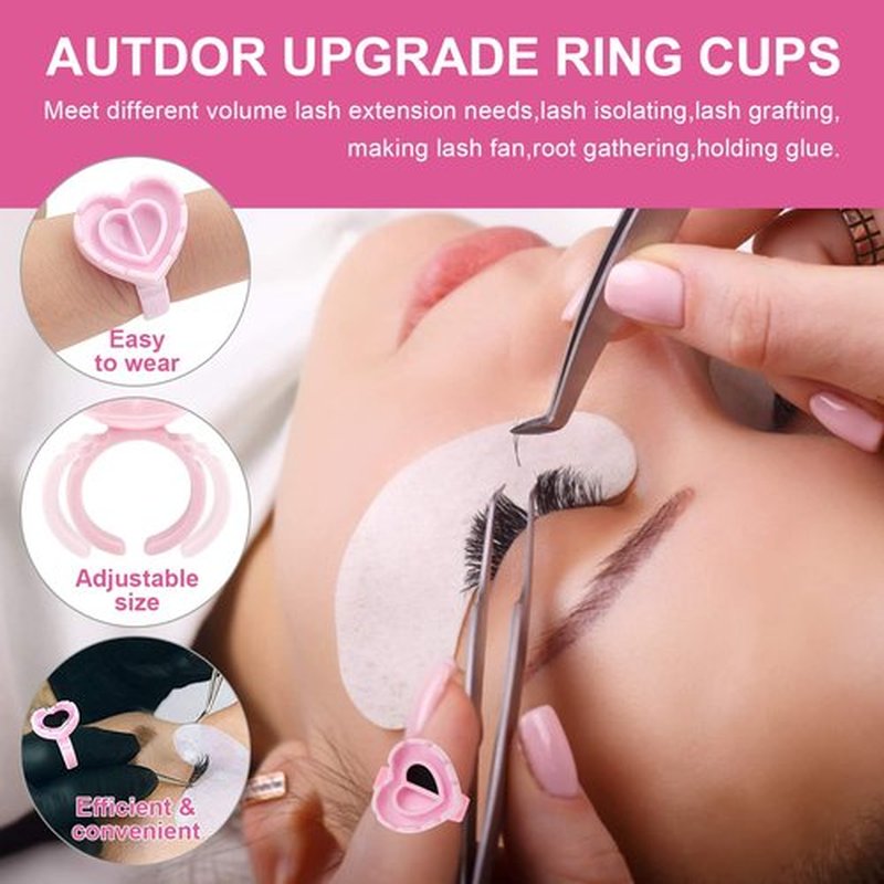 Glue Rings - Autdor 500Pcs Glue Rings for Eyelash Extensions Pink Lash Glue Rings Pigment Ring Cups Lash Glue Holder for Lash Extension Supplies Makeup Lip Microblading Supplies Nail Art