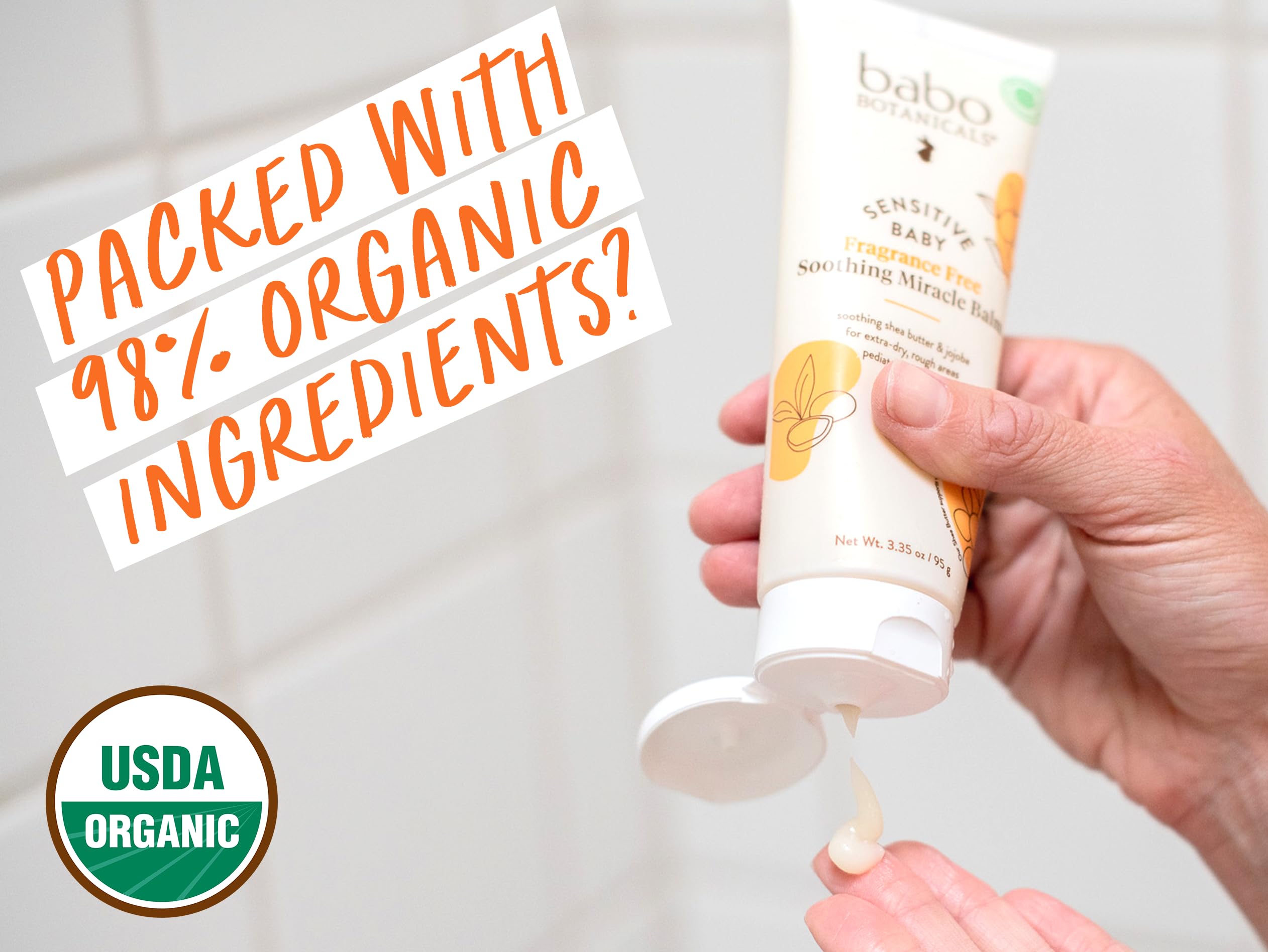 Babo Botanicals Sensitive Baby Fragrance-Free Soothing Miracle Balm - USDA Organic - All-Purpose Salve with Olive Oil & Shea Butter - For extra-dry, rough areas - EWG Verified - For Babies & Kids