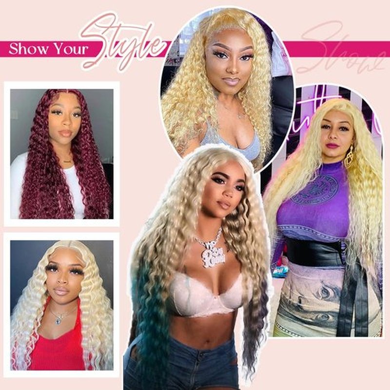 Belaved 28 Inch Deep Wave Wigs Human Hair 613 Blonde Lace Front 13x6 HD Transparent Curly 100% Real Human Hair 180% Density Pre Plucked No Synthetic Blend No Tangle No Shedding Triple Lifespan
