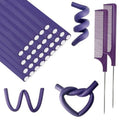 60 Pieces Flexible Curling Rods Twist Foam Flexi Rods No Heat Hair Rods Hair Rollers and Steel Pintail Rat Tail Comb for Long or Short Hair Women Girls (9.45 x 0.31, Purple)