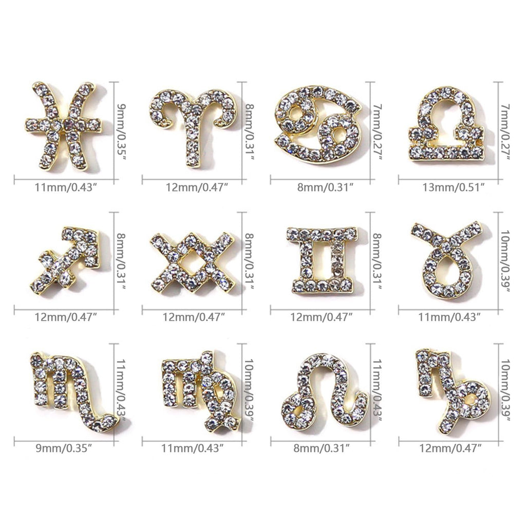 YECIRALA 48 Pcs Gold and Silver Zodiac Nail Charms 4 Set 3D Zodiac Sign Nail Rhinestones Charms for Women Nails Jewelry Zodiac Charms for Nails Design Jewelry Making Charms Nail Art Decorations Gems