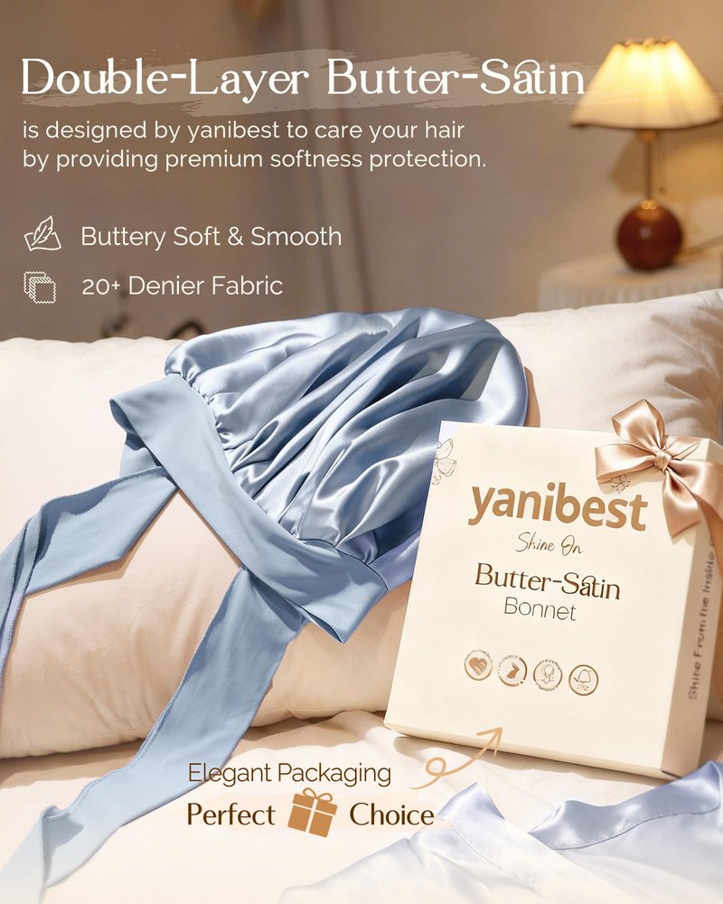 YANIBEST Adjustable Satin Bonnet for Sleeping Women Double Layer Hair Bonnet Reduce Friction Prevent Frizz Natural Curly Hair