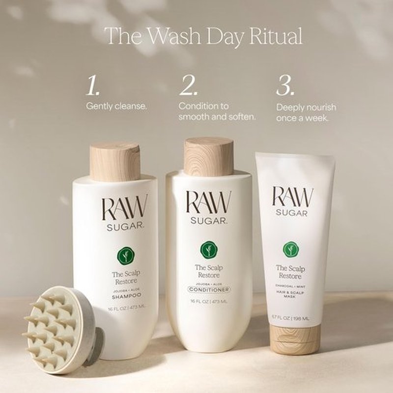 Raw Sugar The Scalp Restore Hair Care Bundle, Shampoo and Conditioner Set with Jojoba, Aloe and Niacinamide, Formulated without SLS/SLES or Parabens