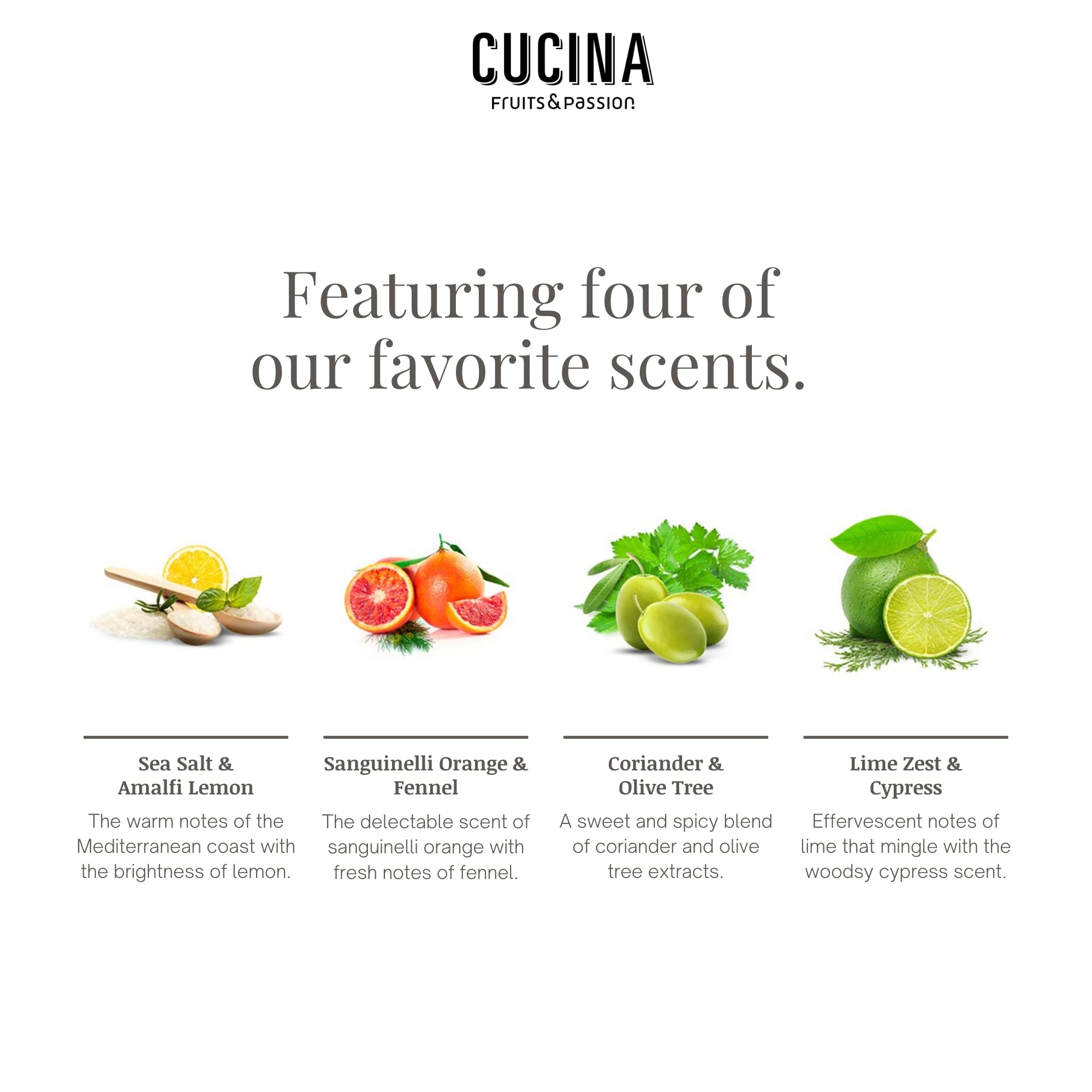 Fruits & Passion [Cucina] Regenerating Hand Cream Gift Set, (Pack of 4) | Classic Collection | Luxury Olive Oil Hand Moisturizer, Travel Size Lotion for Dry Cracked Skin