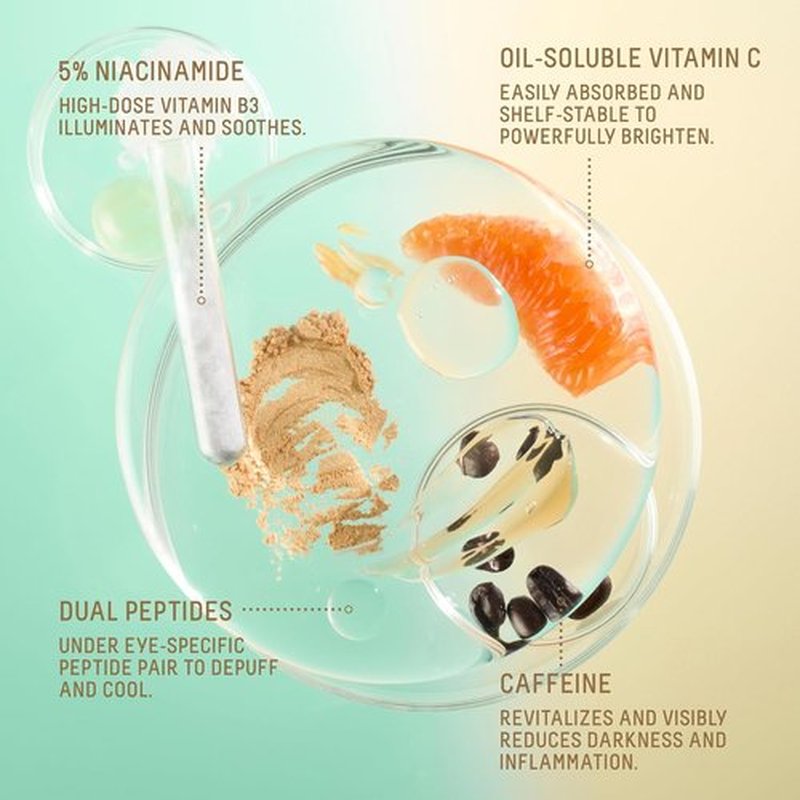 Biossance Squalane Eye Serum - Brightening & Depuffing Treatment with Niacinamide & Caffeine - Stainless Steel Rollerball for All Skin Types