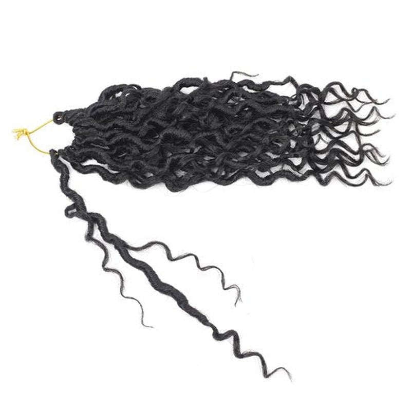 Short Goddess Locs Crochet Hair 10 Inch River Locs Boho Hippie Wavy Crochet With Curly Hair In Middle And Ends Braids Hair Extensions (7Packs,10 inch, 1B)