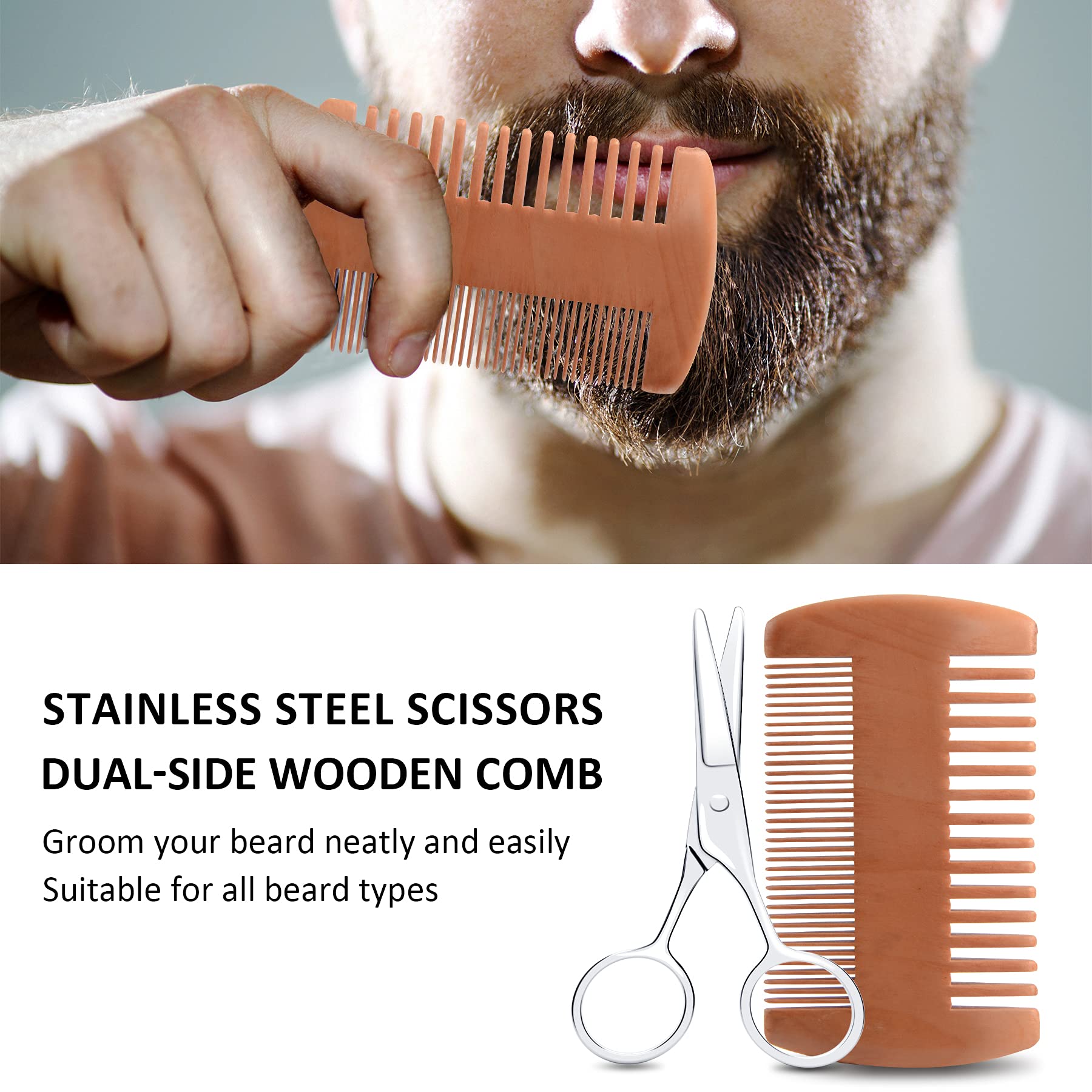 ABUDICS Gifts for Men, Beard Kit, Beard Grooming Kit w/Beard Oil Beard Balm Beard Brush Beard Comb Beard Scissors, Gifts for Dad Husband Him Boyfriend