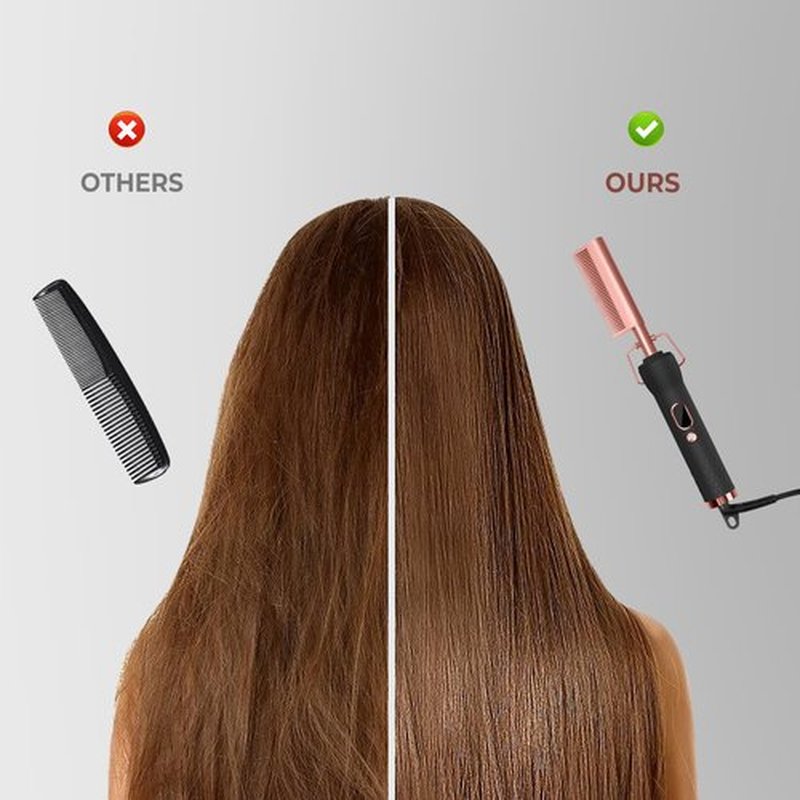 Hot Comb,Travel Curling Iron Double Voltage 110-240V with European Plug Adapter,12 Temp Settings Straightening Comb for Black Hair,Pressing Combs for Straight/Curling