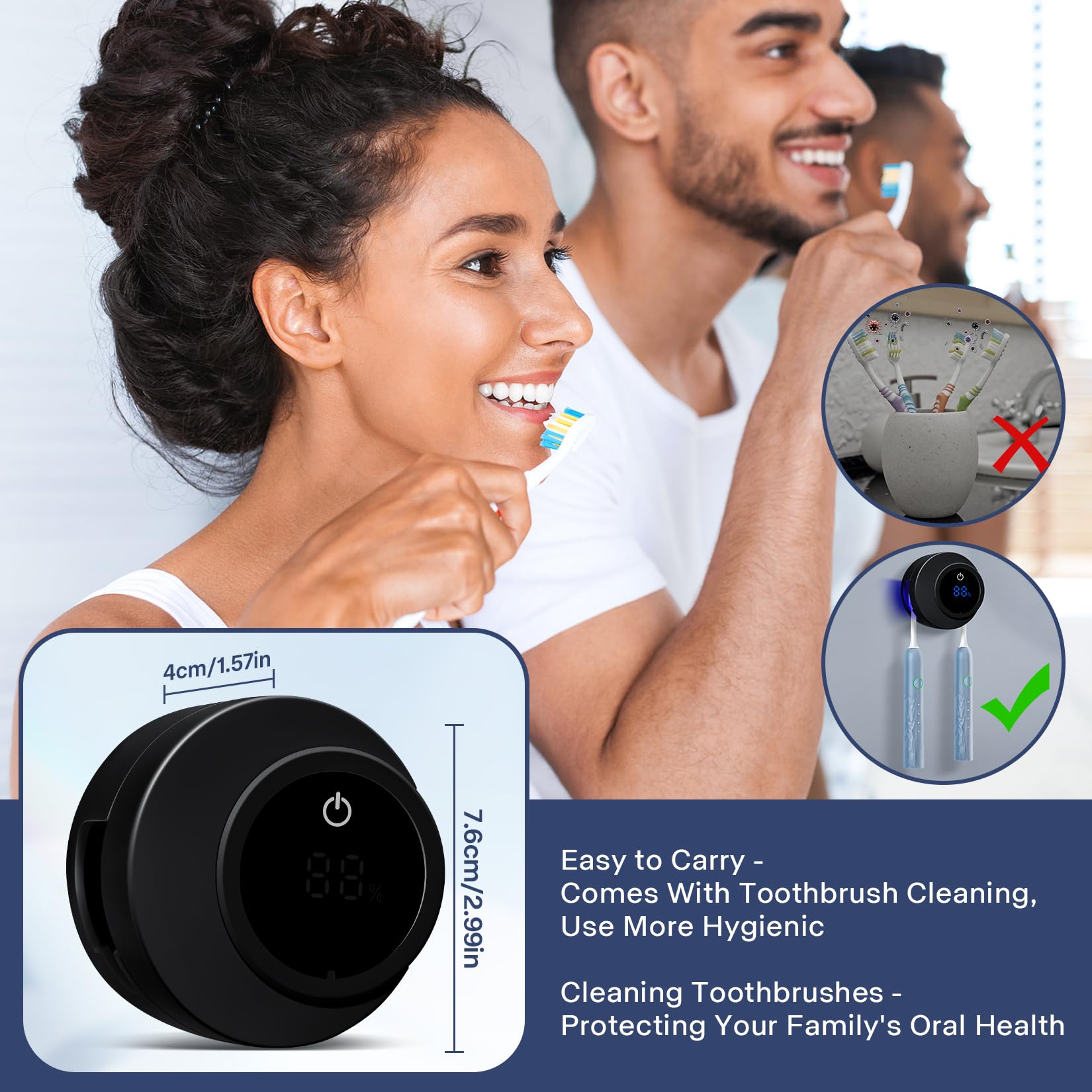 LXIANGN Toothbrush Holders Cleaner & Dryer for Bathroom,Wall Mounted Toothbrush Holder Case with LED Smart Screen,Toothbrush Cleaner with Auto Inductive Open/Close Cover for Home Travel (Black)