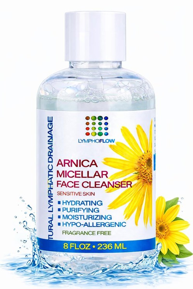 Bruizex Arnica Montana Micellar Cleansing Water, Facial Cleanser & Makeup Remover, Suitable for All Skin Types, Use for Natural Lymphatic Drainage, Reduces Face Puffiness, Daily Skin Care, 8 Fl Oz