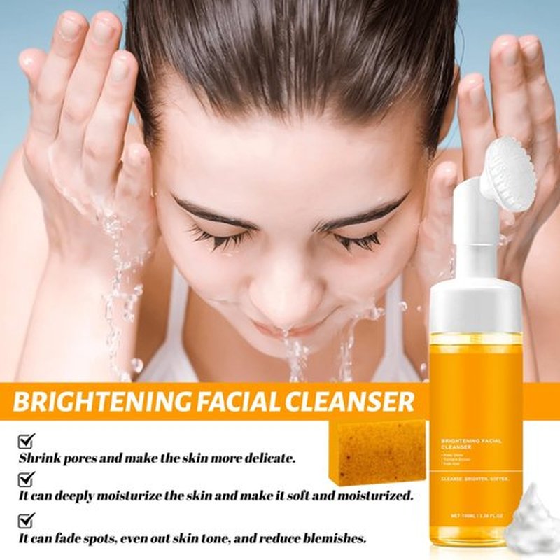 EIVJEC 4Pcs Turmeric Wash and Care Two Piece Set, Tuemeric Facial Cleanser & Turmeric Soap Combo, Face & Body Cleanser, Deep Cleansing，Bring a Bubble Net